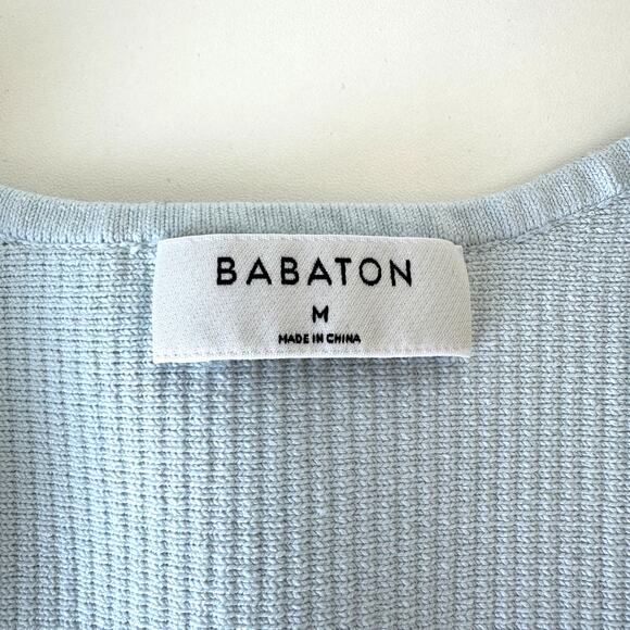 Aritzia Babaton Sculpt Knit Deep V Crop Top Tank Cement Blue M - Picture 6 of 11